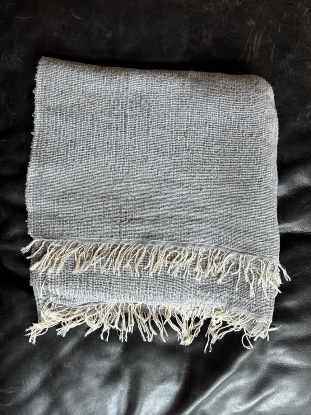 Light Gray Woven Fringe Throw Blanket